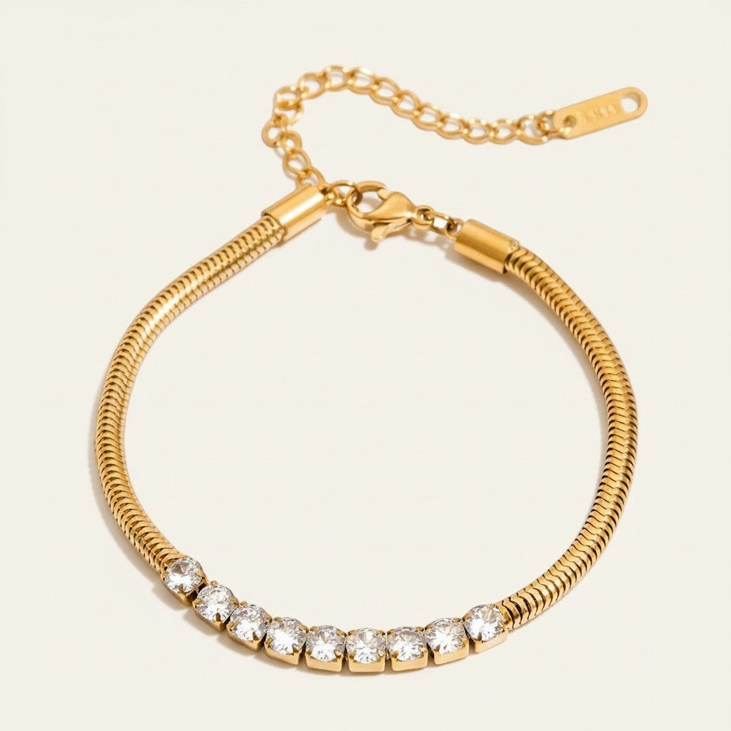 Women’s Bracelet with Snake Chain, Central Stone Row and Extension Chain