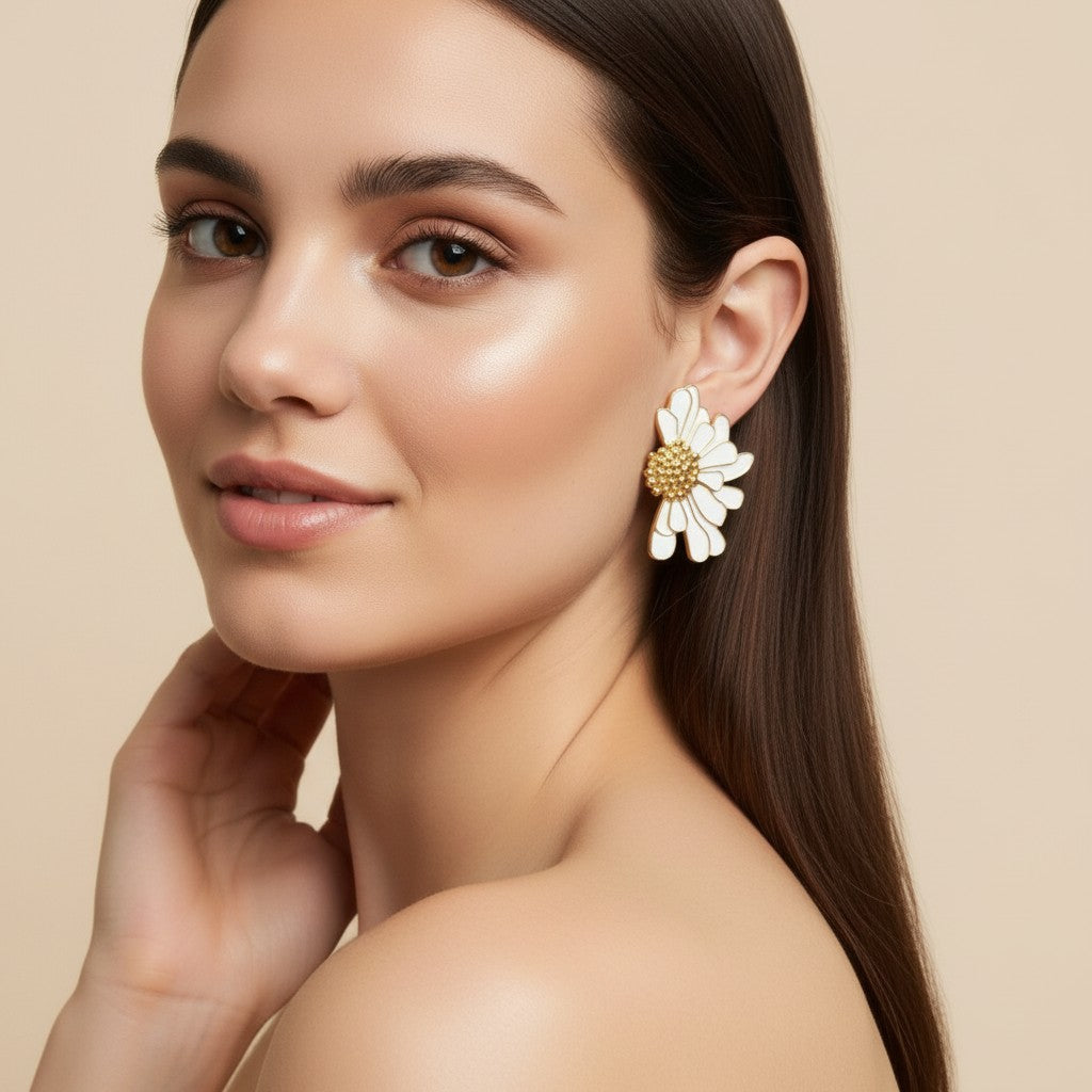 Women’s Flower Earrings with Floral Design and Sparkling Stone Accents