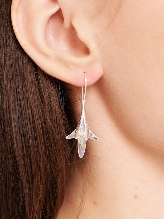 Hook Earrings with Jasmine Flowers in Silver