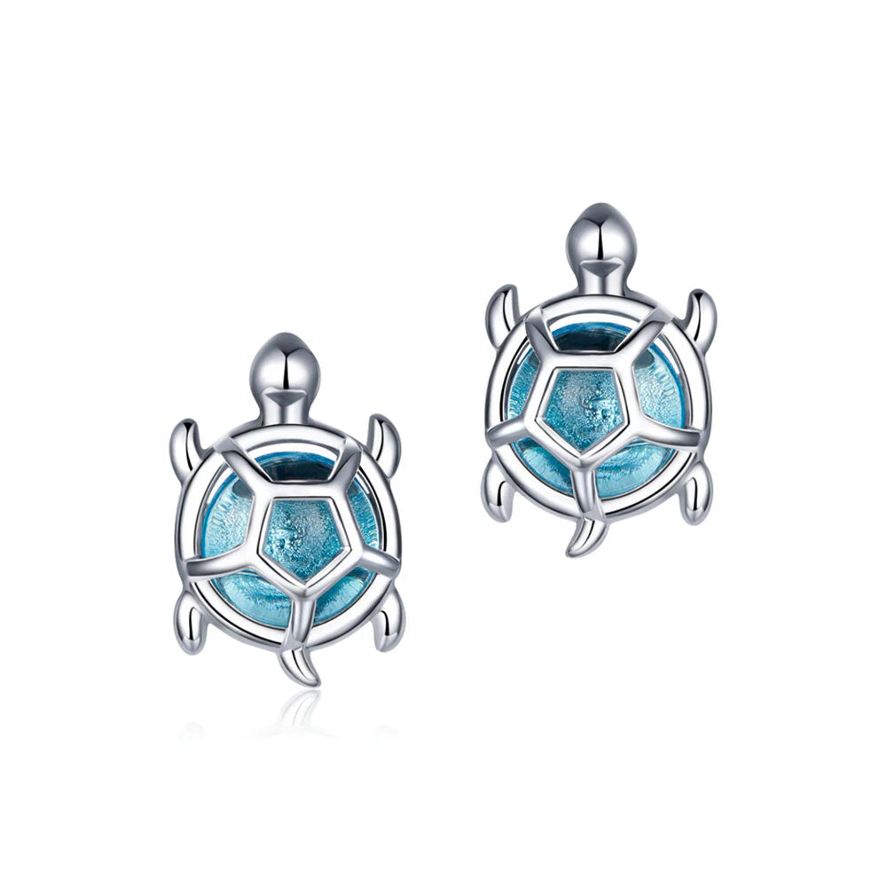 Women’s Turtle Ear Studs with Glass Insert and Shell Design