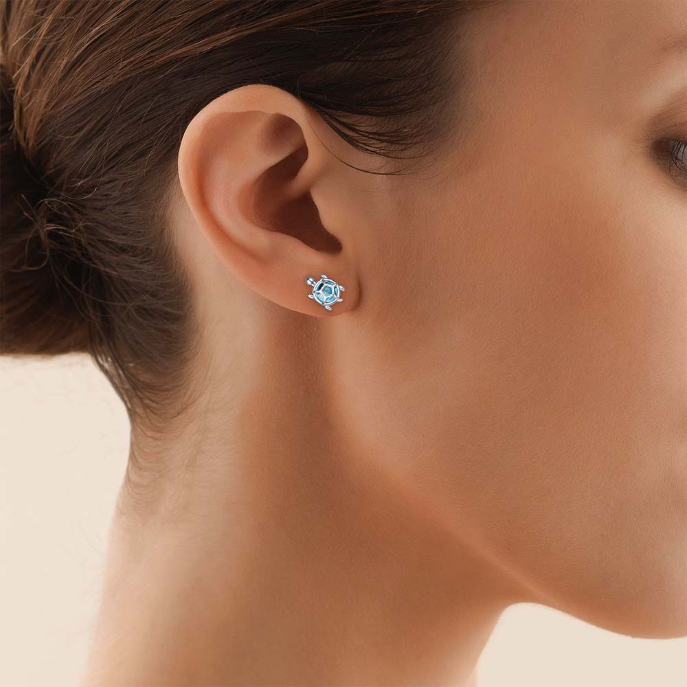Women’s Turtle Ear Studs with Glass Insert and Shell Design