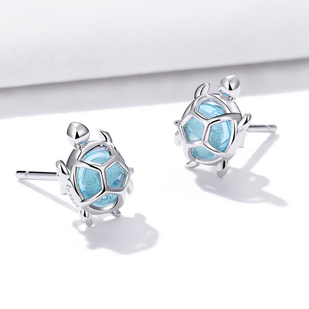 Women’s Turtle Ear Studs with Glass Insert and Shell Design