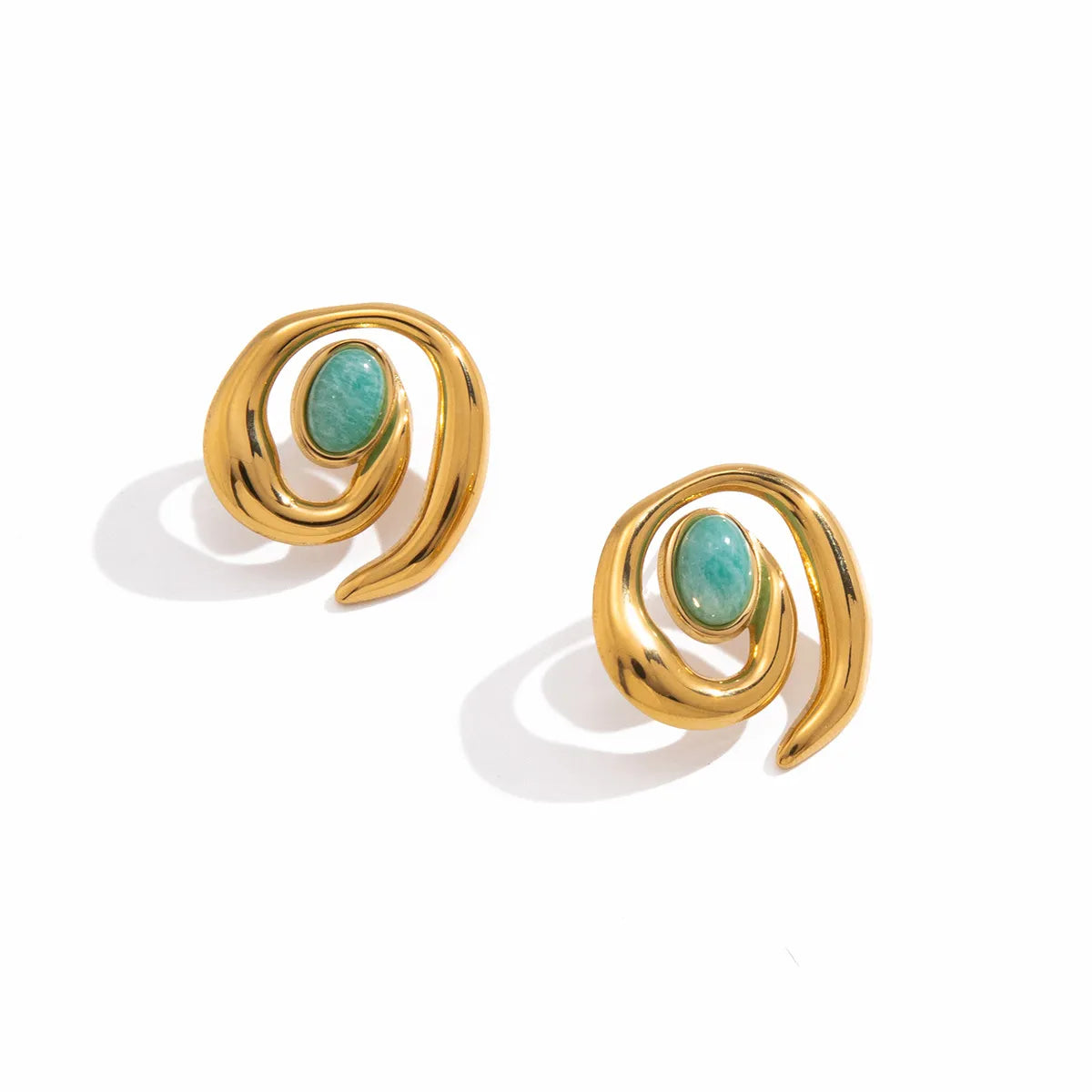 Women's Statement Ear Studs with Swirled Design and Oval Center Stone