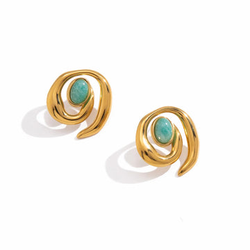 Women's Statement Ear Studs with Swirled Design and Oval Center Stone