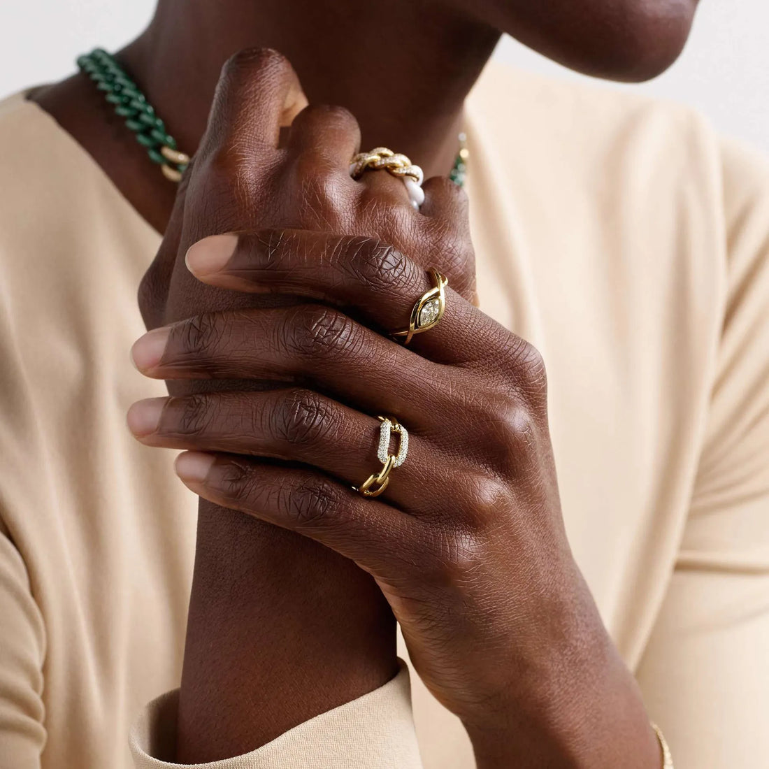 Women's Statement Ring with Link Band and Curved Stone Setting