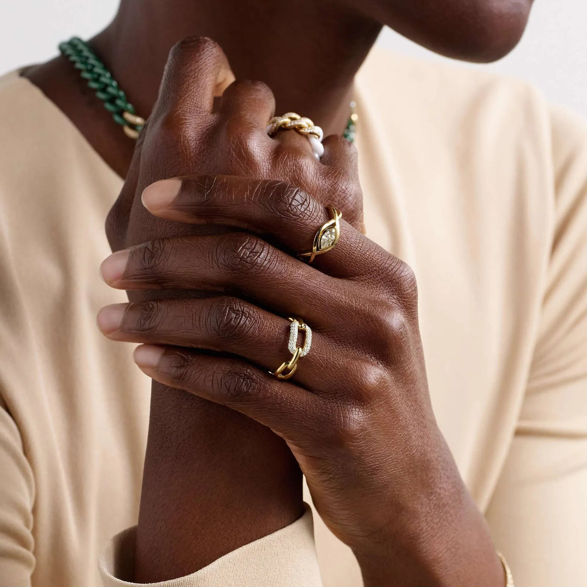 Women's Statement Ring with Link Band and Curved Stone Setting