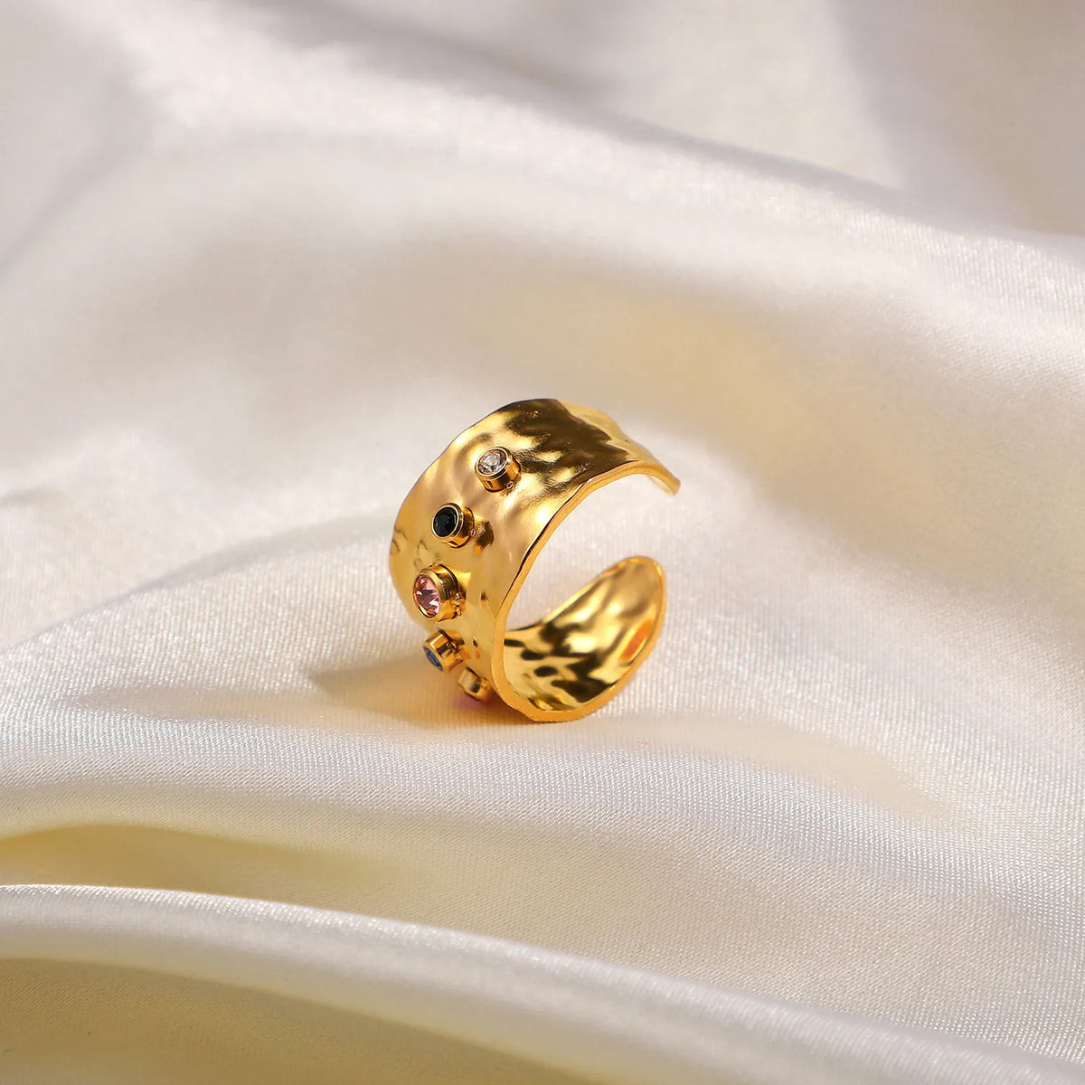 Women's Statement Ring with Hammered Surface and Multiple Stone Accents