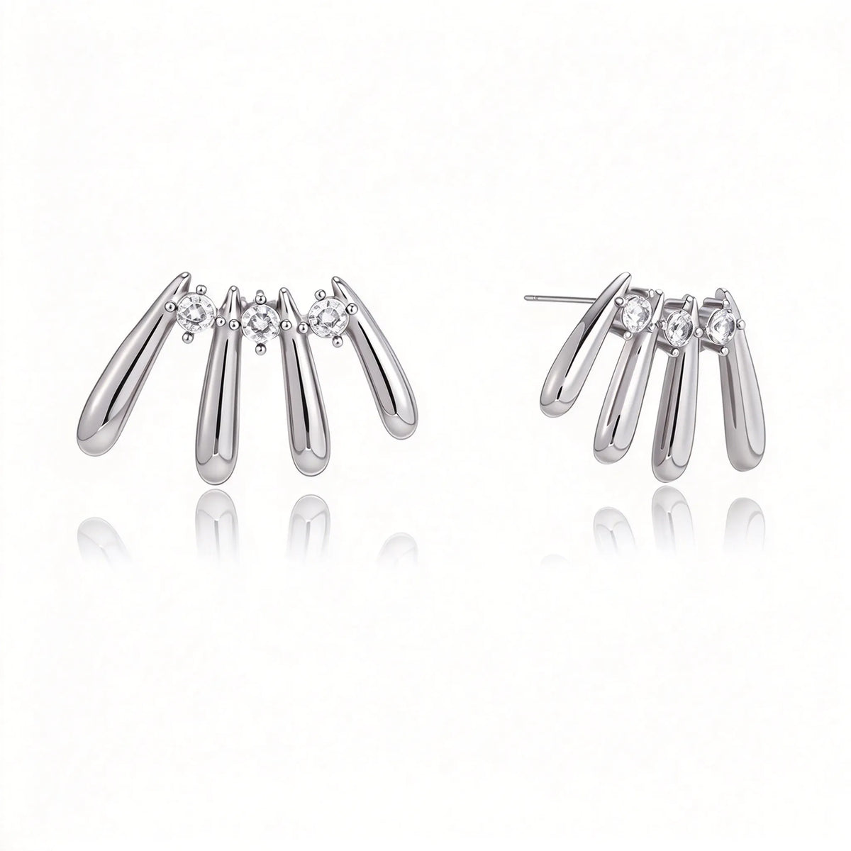 Women's Drop Earrings with Four Drop Pendants and Three Round Stones