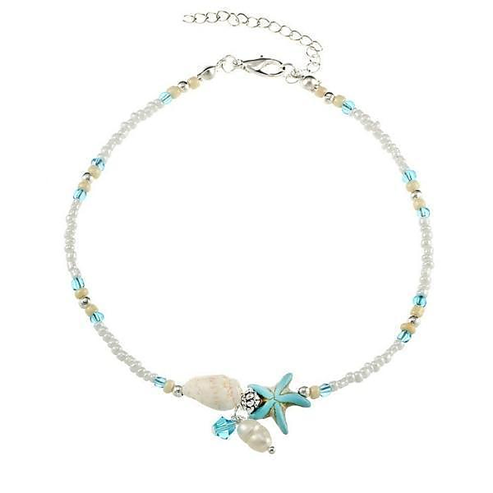 Women's Anklet with Starfish, Shell, and Bead Details
