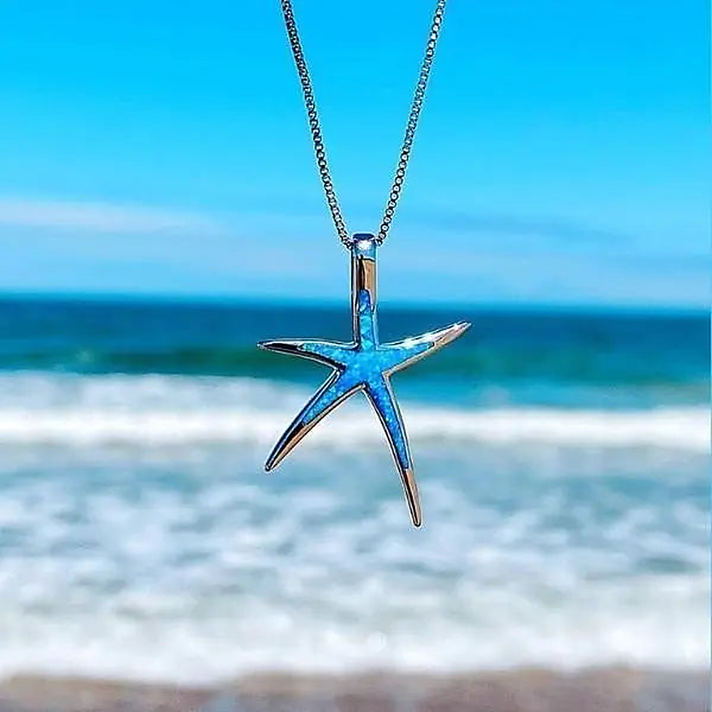 Women's Starfish Pendant Necklace with Elongated Five-Armed Design