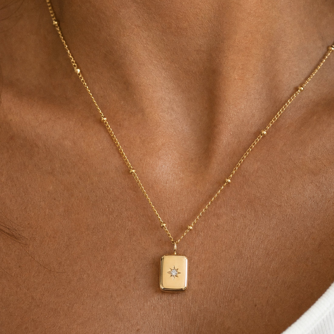 Women’s Star Pendant Necklace with Central Stone Accent