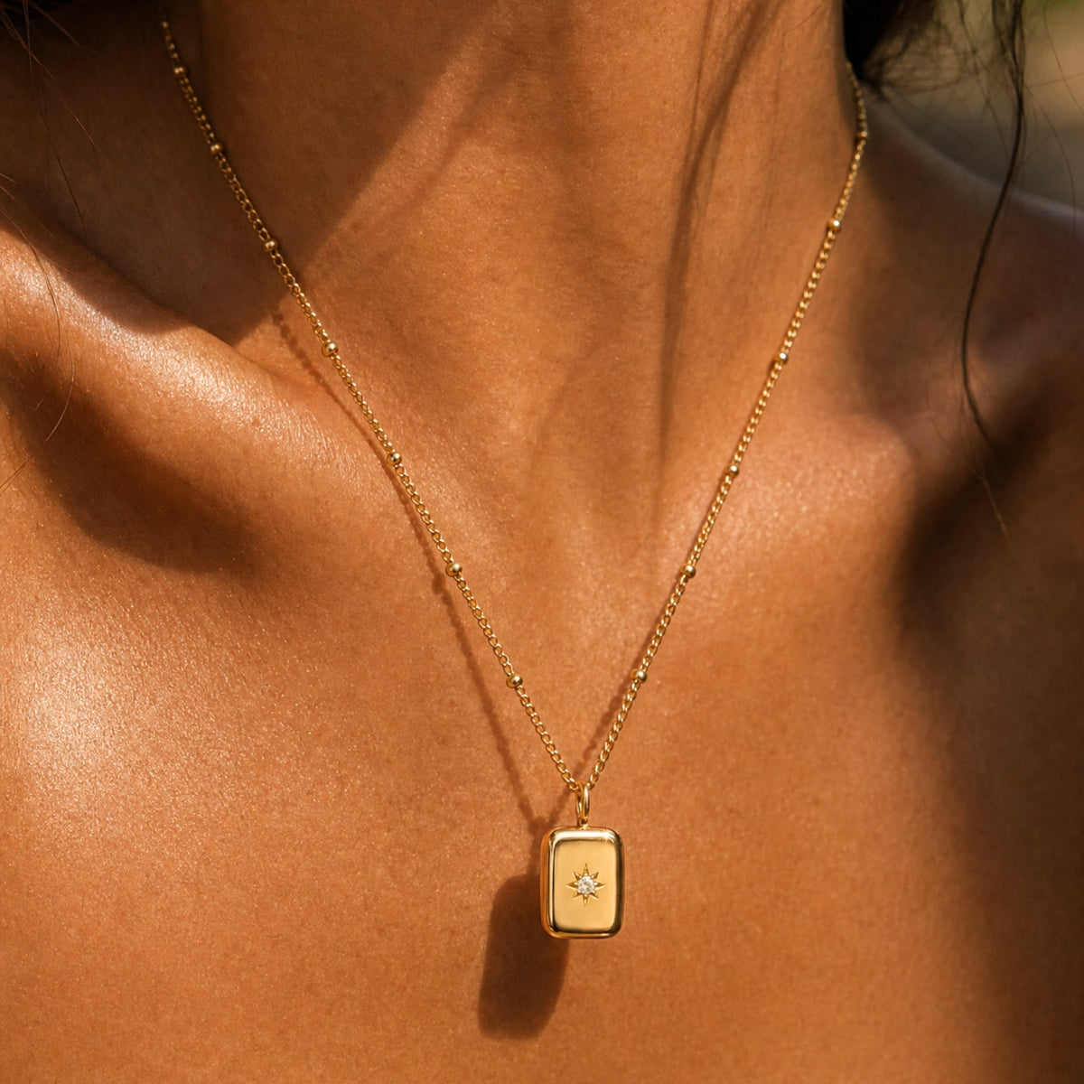 Women’s Star Pendant Necklace with Central Stone Accent