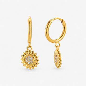 Women’s Huggie Earrings with Sun Pendant and Round Stone Setting