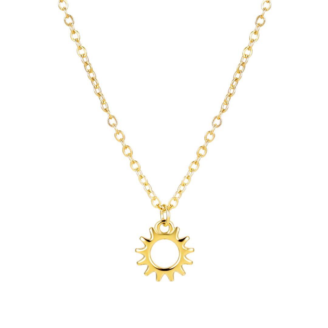 Women's Sun Pendant Necklace with Open Round Design and Ray Border