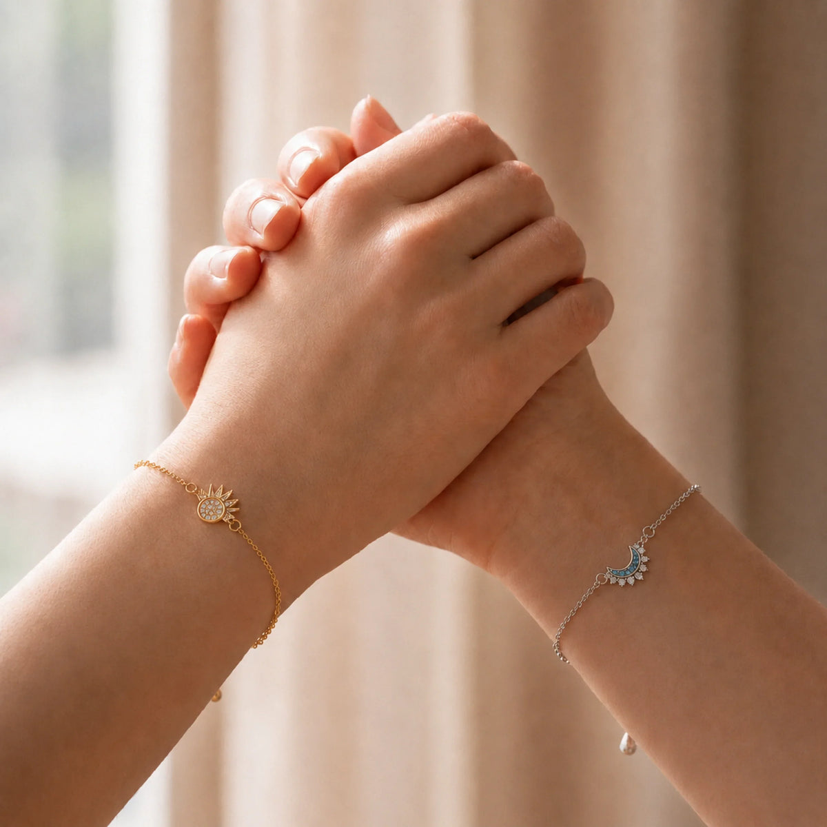 Women’s 2-piece Partner Bracelet Set with Sun and Moon Motif