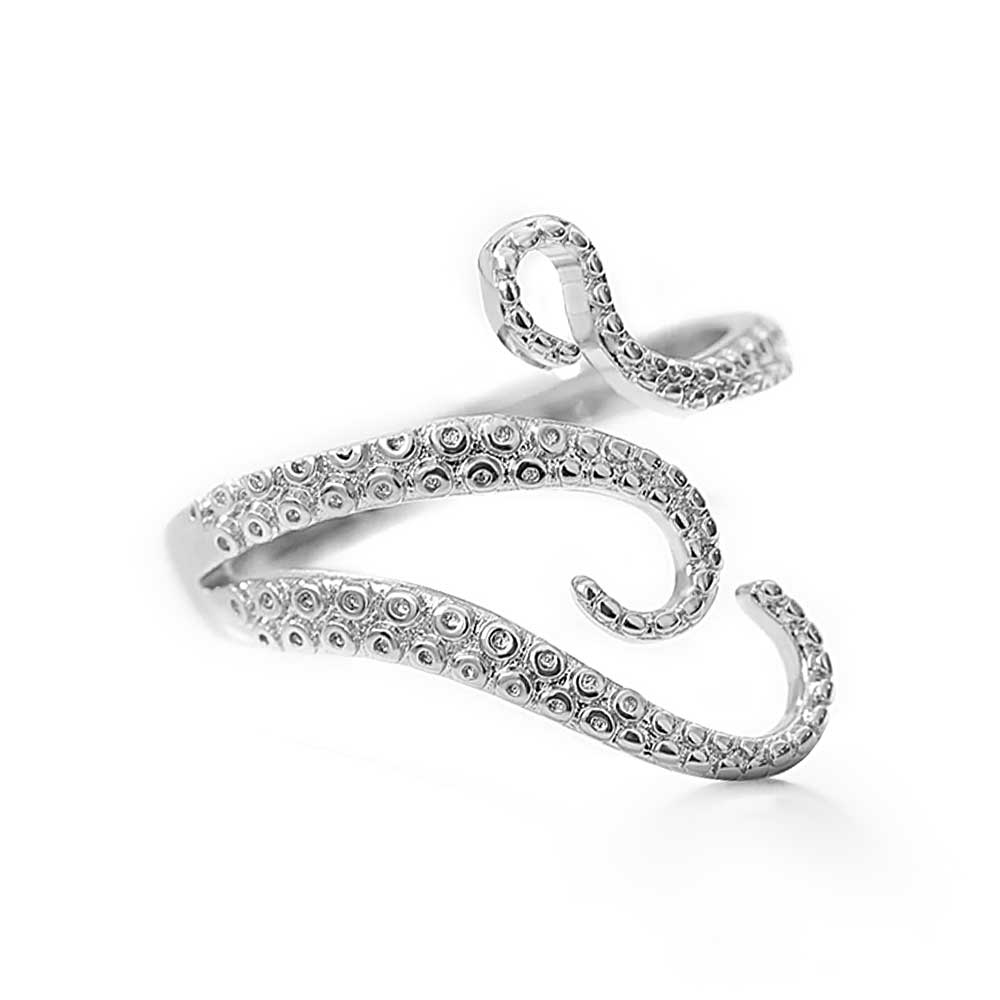 Women’s Adjustable Octopus Ring with Curved Tentacles and Textured Surface