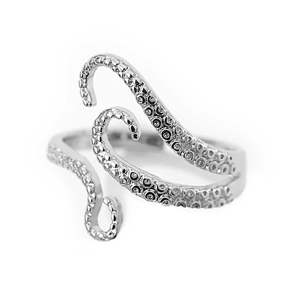 Women’s Adjustable Octopus Ring with Curved Tentacles and Textured Surface