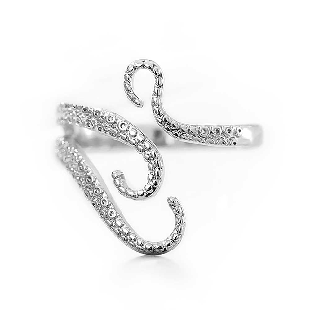 Women’s Adjustable Octopus Ring with Curved Tentacles and Textured Surface