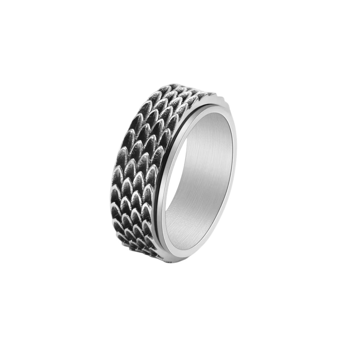 Women’s Wide Ring with Scaly Structure and Rotatable Band
