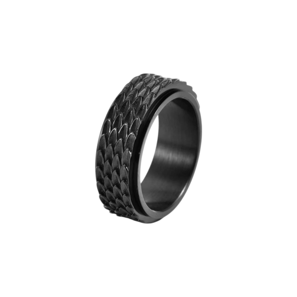 Women’s Wide Ring with Scaly Structure and Rotatable Band