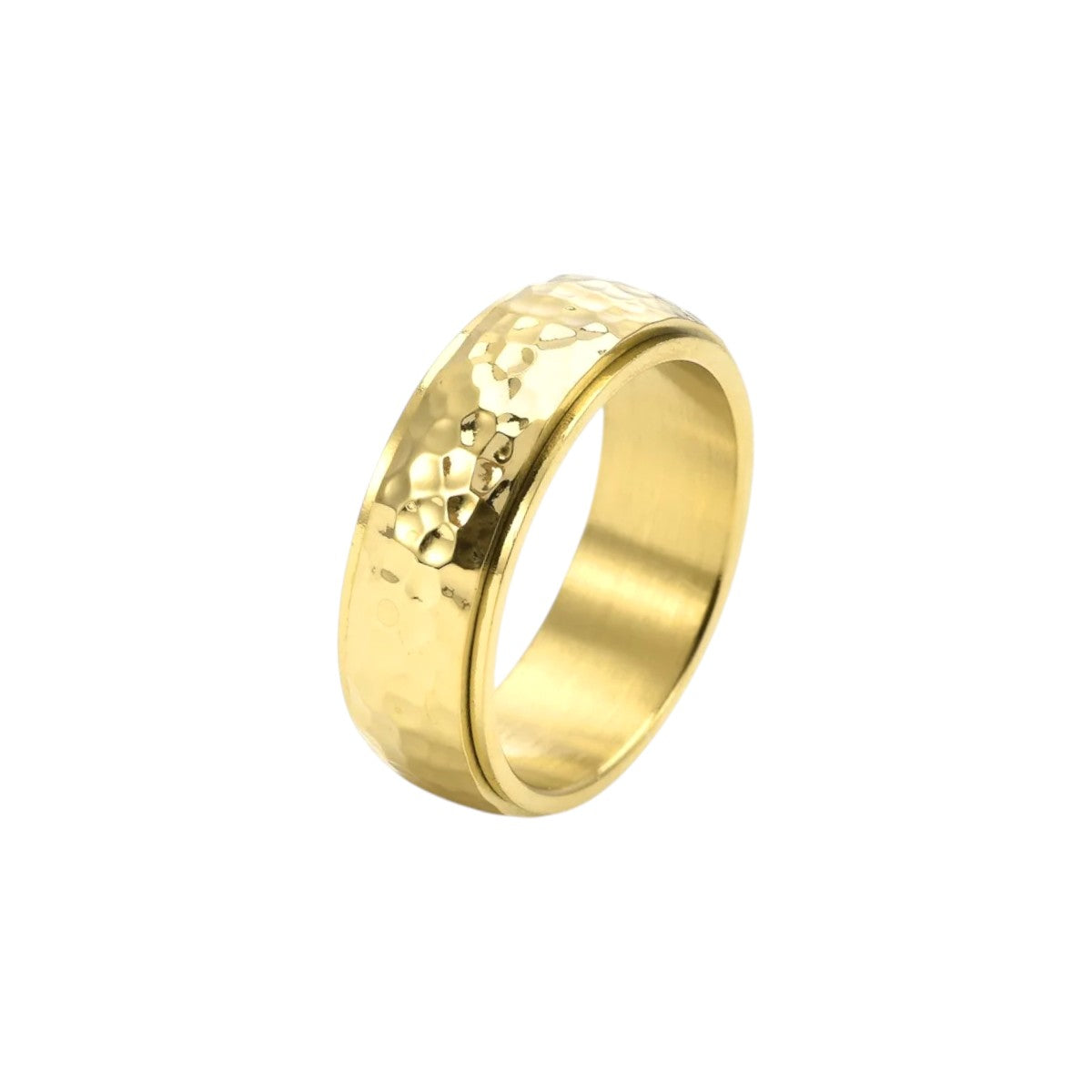 Women’s Wide Ring with Hammered Surface and Rotatable Band