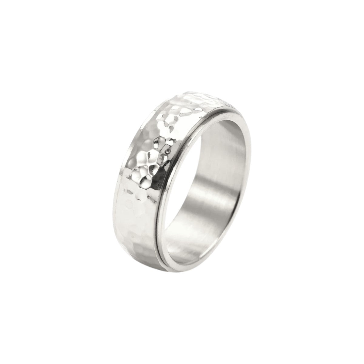 Women’s Wide Ring with Hammered Surface and Rotatable Band