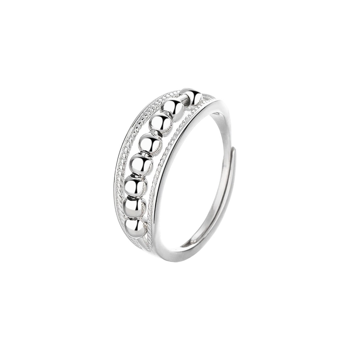 Women's Ring with Moving Round Elements and Stone-Set Edges