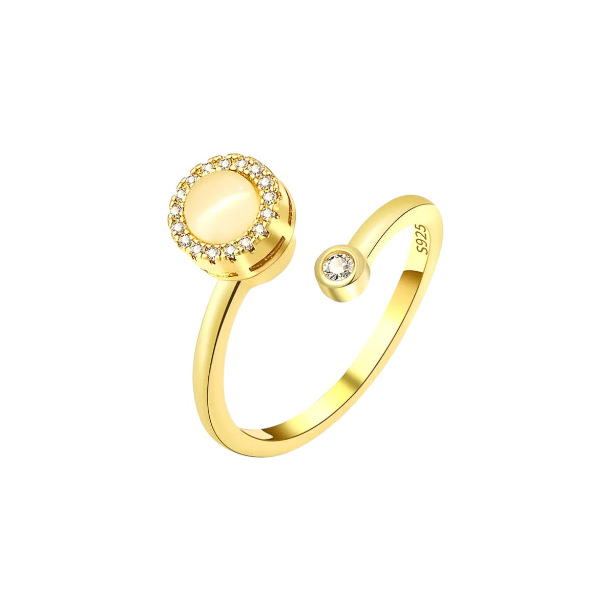 Women’s Adjustable Open Ring with Round Center Piece and Stone Set Frame