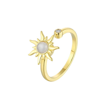 Women’s Adjustable Anti-Stress Ring with Sun Motif and Rotatable Detail