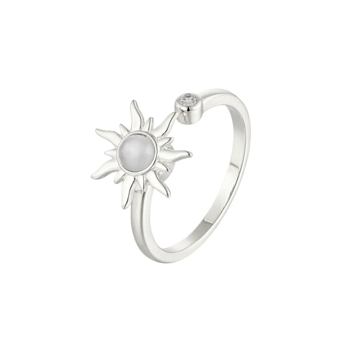 Women’s Adjustable Anti-Stress Ring with Sun Motif and Rotatable Detail