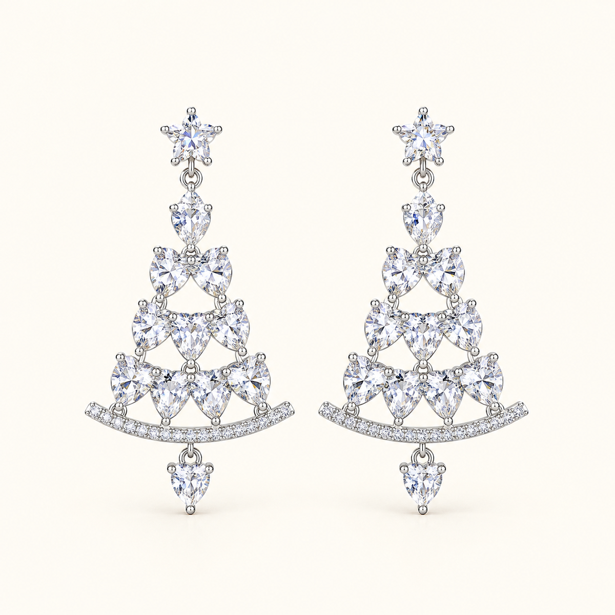 Women’s Earrings in Christmas Tree Shape with Glittering Stone Accents