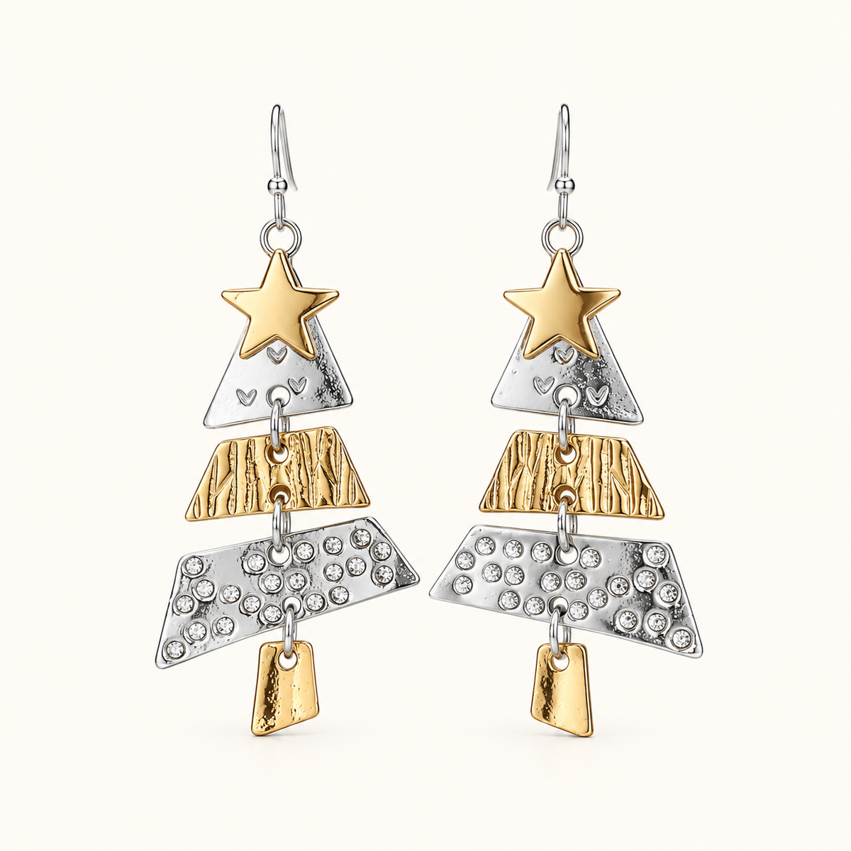 Earrings for Women’s with Christmas Tree Design, Geometric Elements and Star Motif