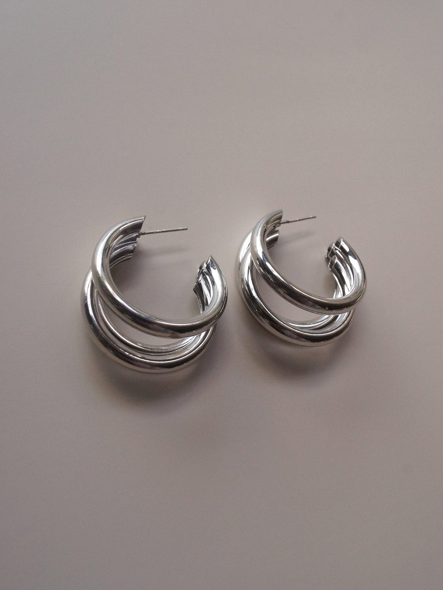 Mila - Silver Striking Triple Hoops