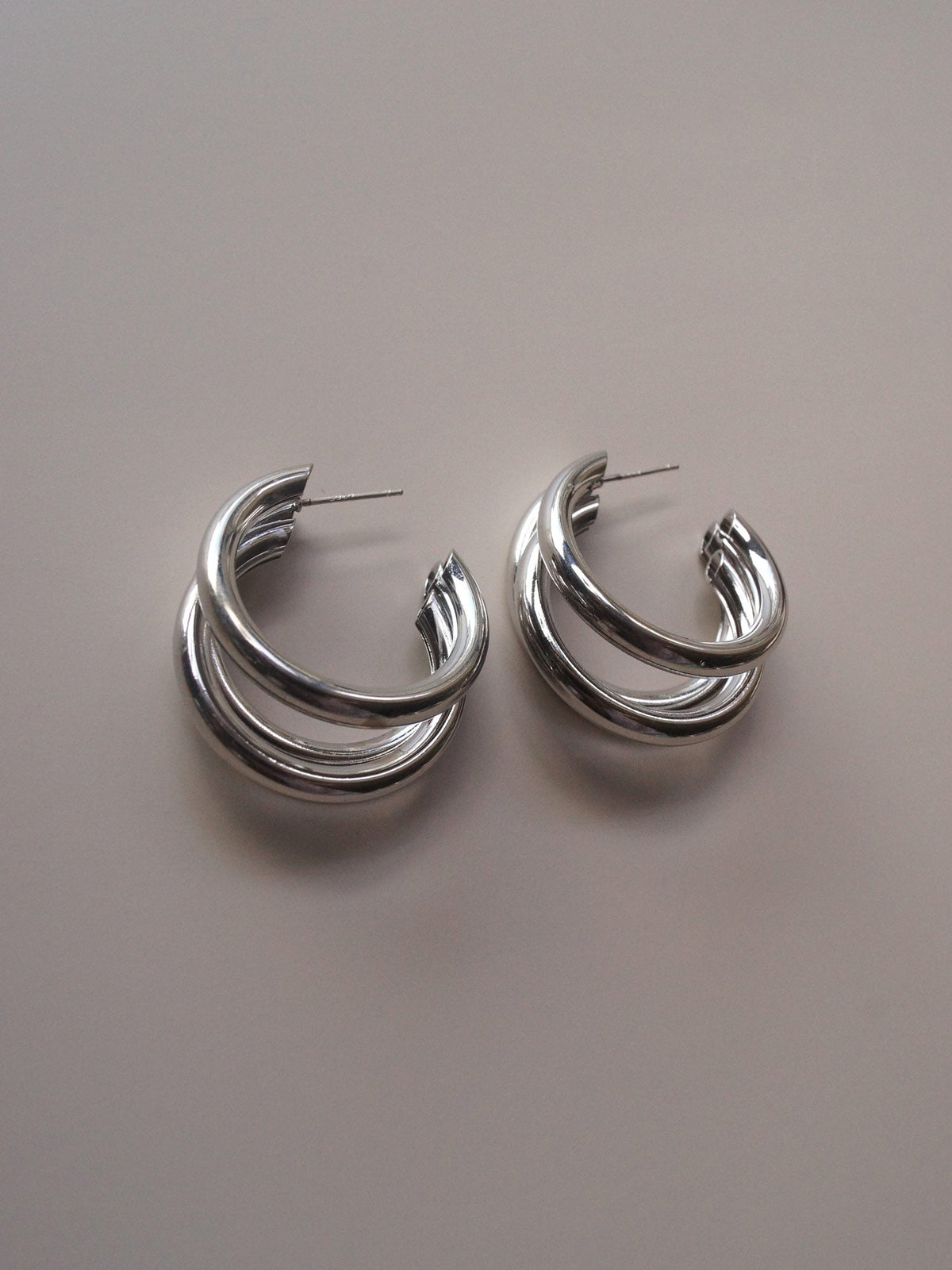 Mila - Silver Striking Triple Hoops