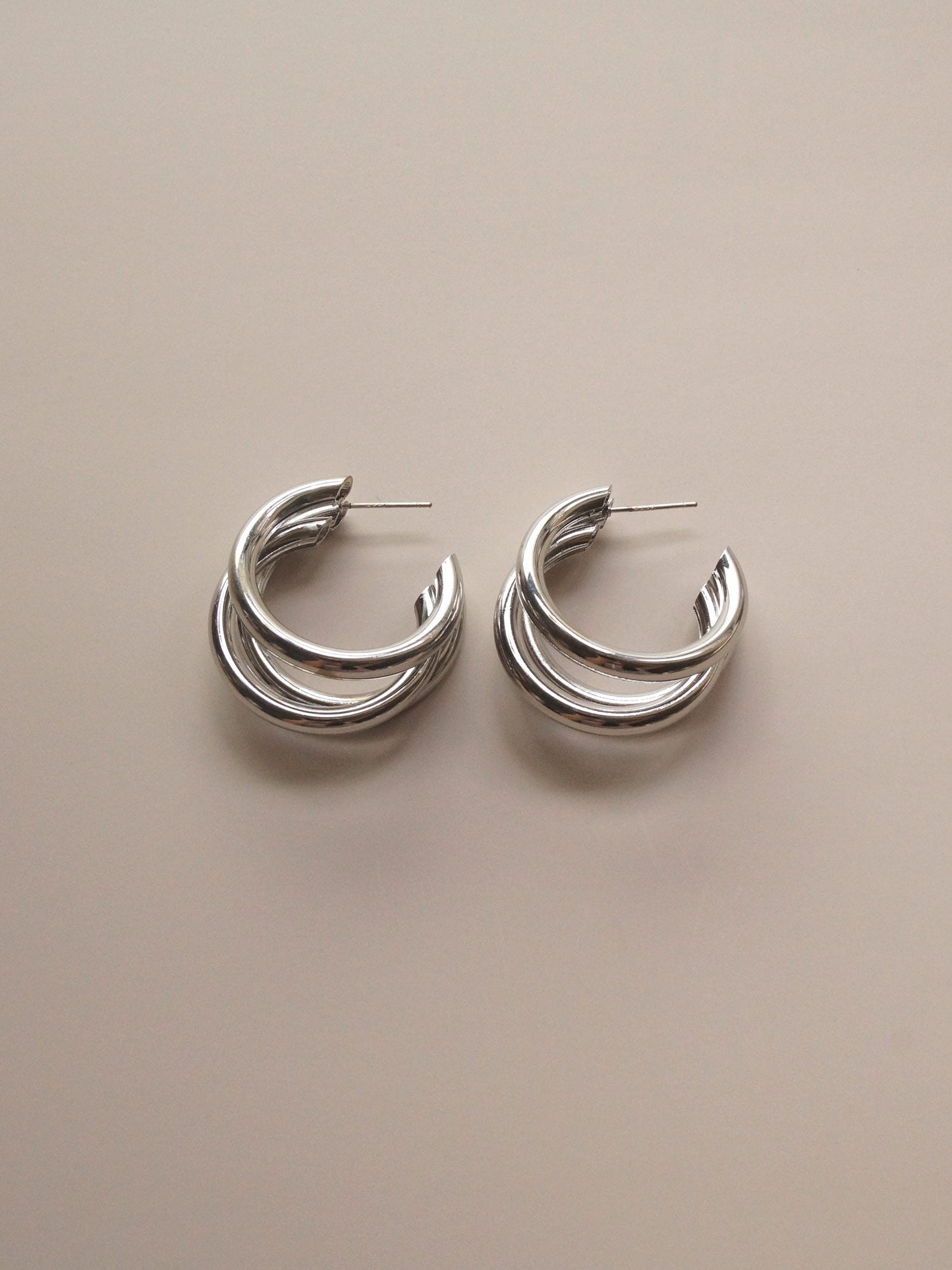 Mila - Silver Striking Triple Hoops