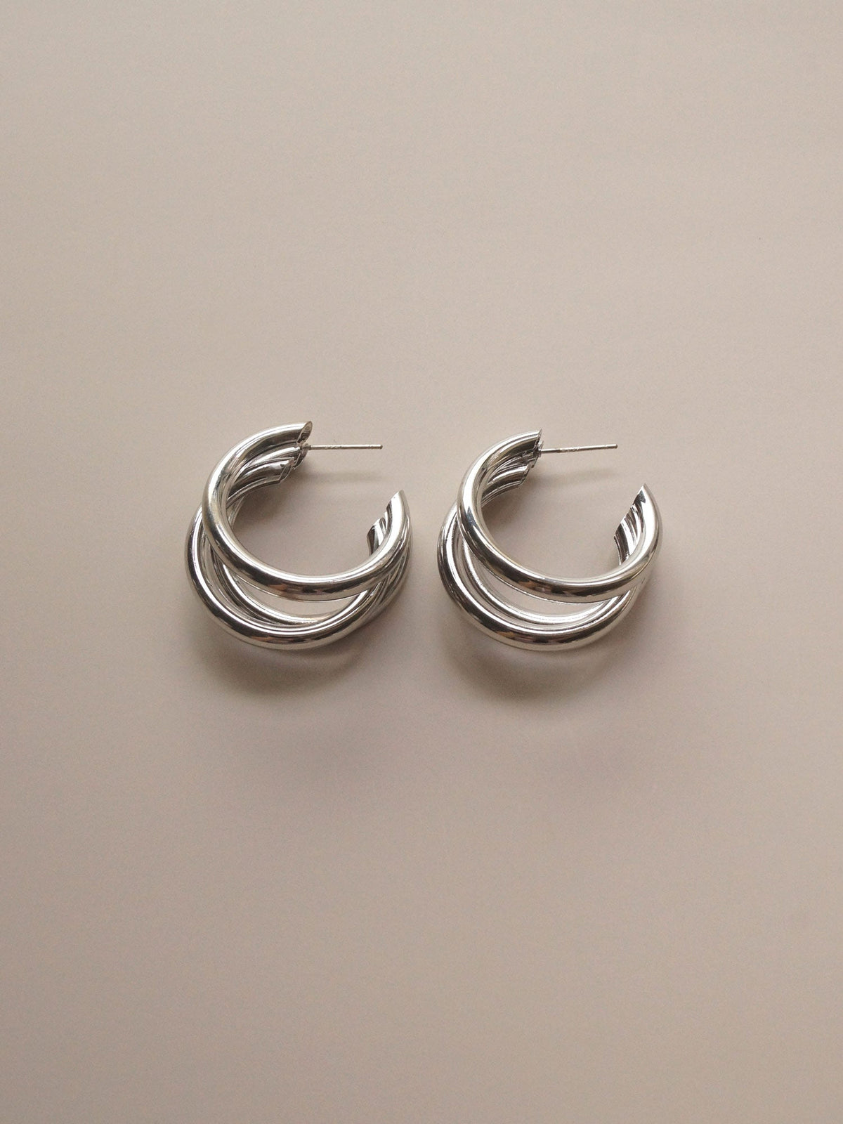 Mila - Silver Striking Triple Hoops