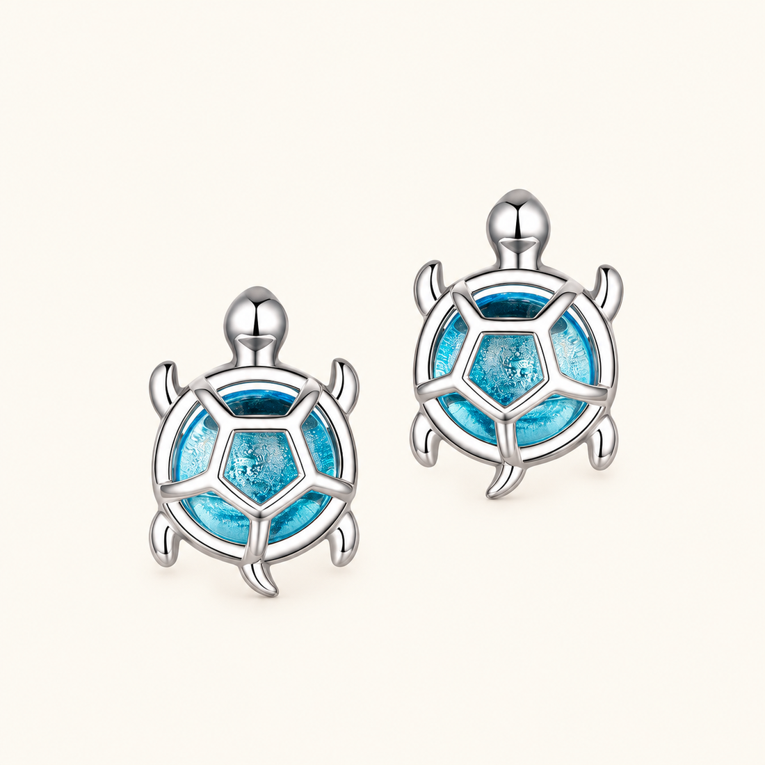 Women’s Turtle Ear Studs with Glass Insert and Shell Design