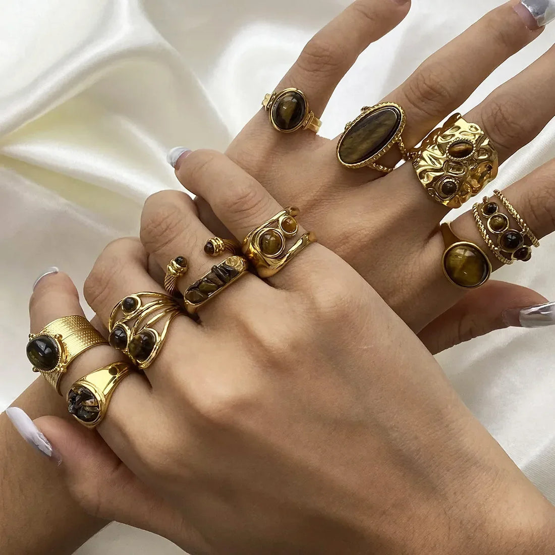 Women's Statement Ring with Wide Grooved Band and Oval Center Stone
