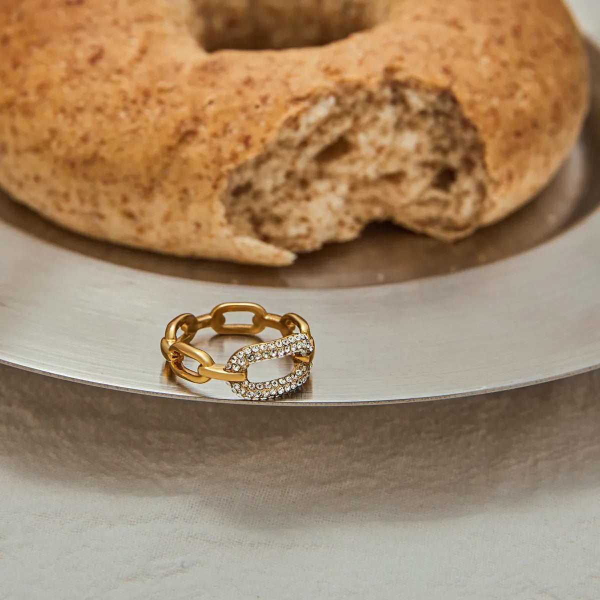 Women's Statement Ring with Link Band and Curved Stone Setting