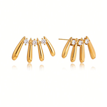 Women's Drop Earrings with Four Drop Pendants and Three Round Stones