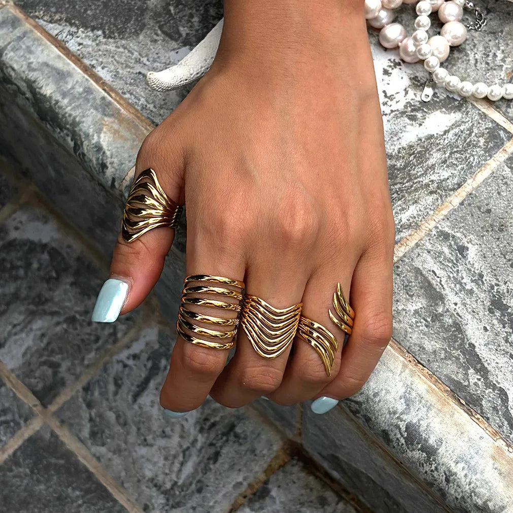 Women's Statement Ring with Multilayered Wave Design