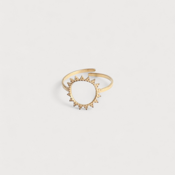 Women’s Adjustable Open Ring with Sun Motif and Ray Border