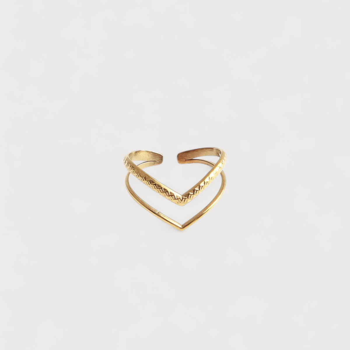 Women’s Adjustable Open Ring with Double V-Design and Structured Top Line