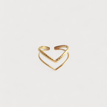 Women’s Adjustable Open Ring with Double V-Design and Structured Top Line