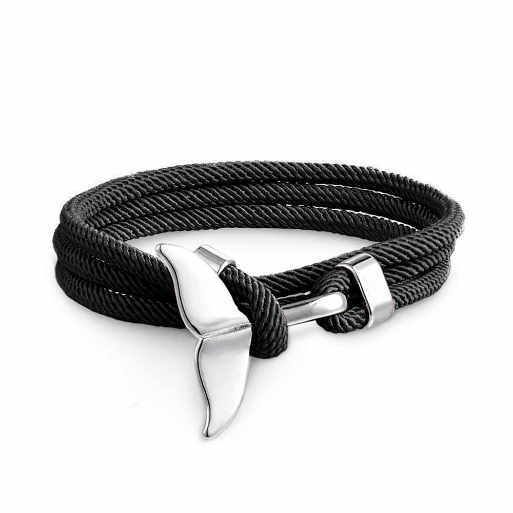 Women’s Adjustable Bracelet with Whale Fin Motif and Braided Cord