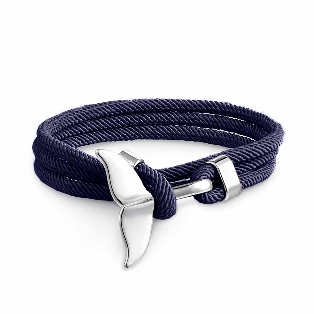 Women’s Adjustable Bracelet with Whale Fin Motif and Braided Cord