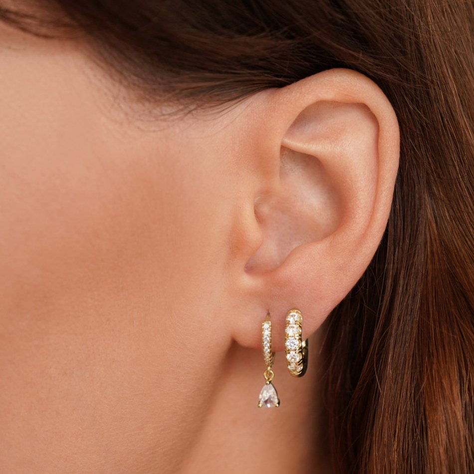 White Ivory CZ Gold Hoops