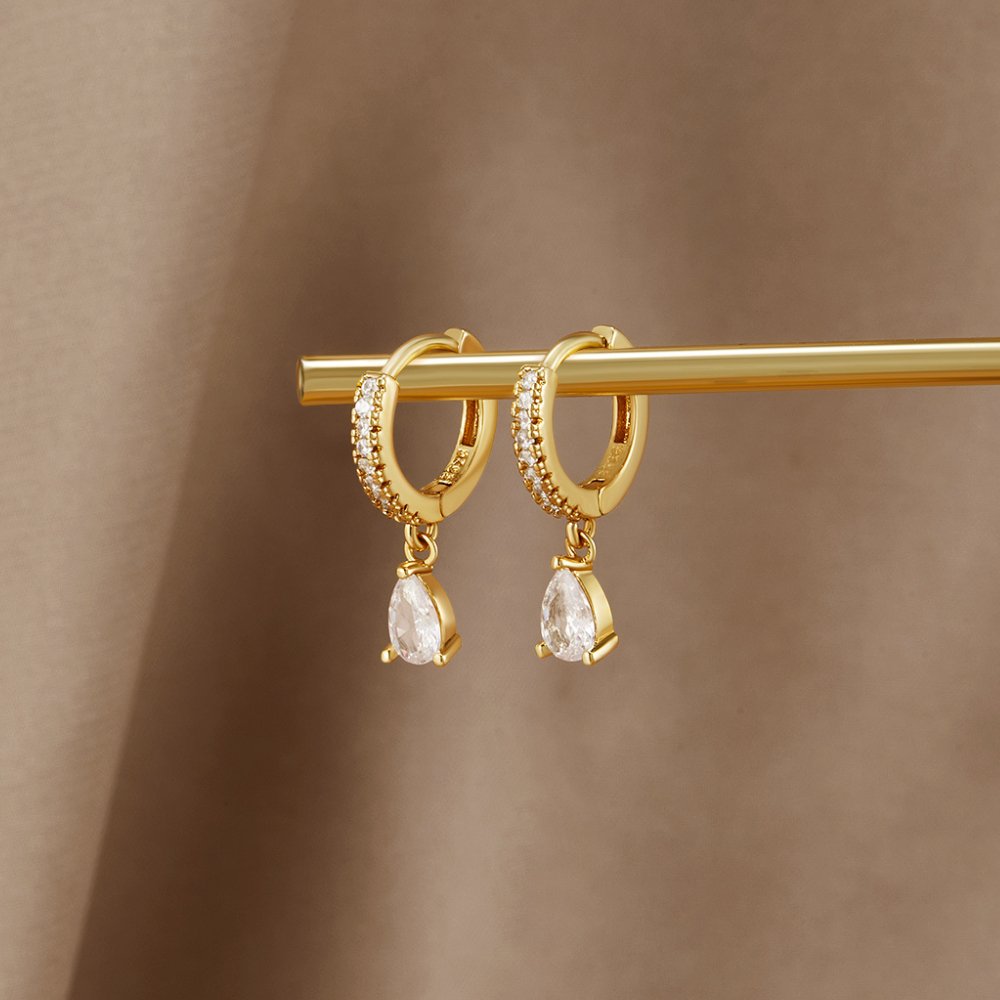 White Ivory CZ Gold Hoops