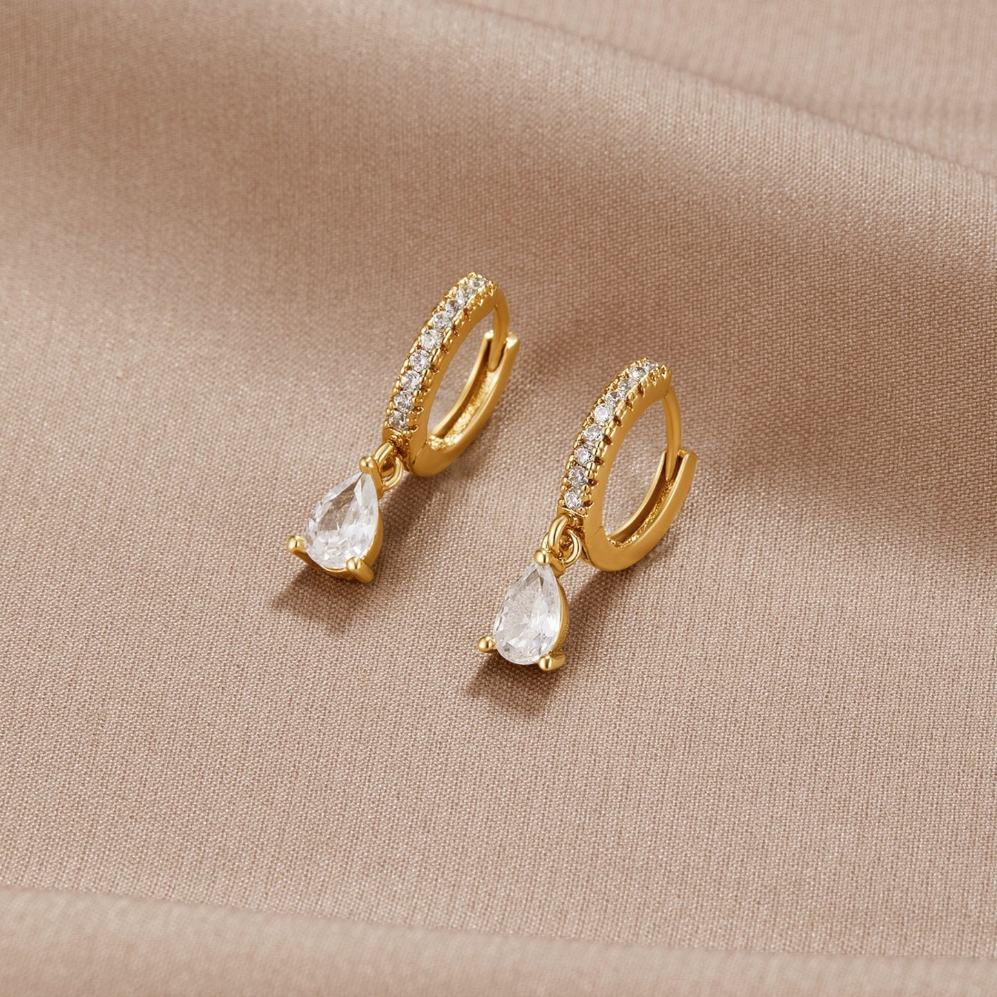 White Ivory CZ Gold Hoops