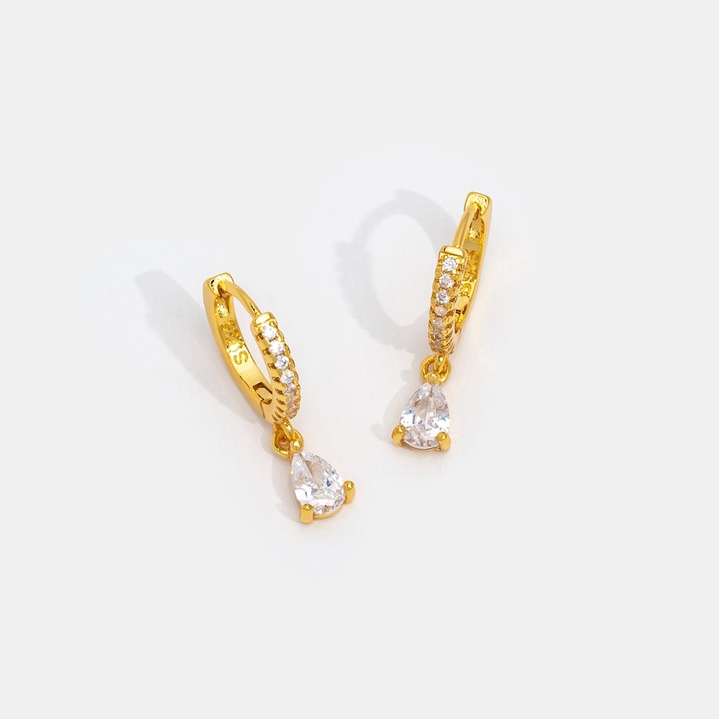White Ivory CZ Gold Hoops